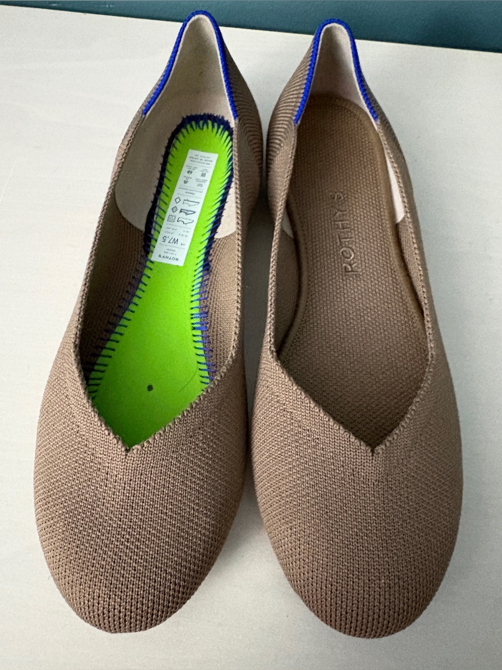 Rothy's Women's “The Flat” Round Toe Knit in Portobello MISSING INSOLE Size 7.5